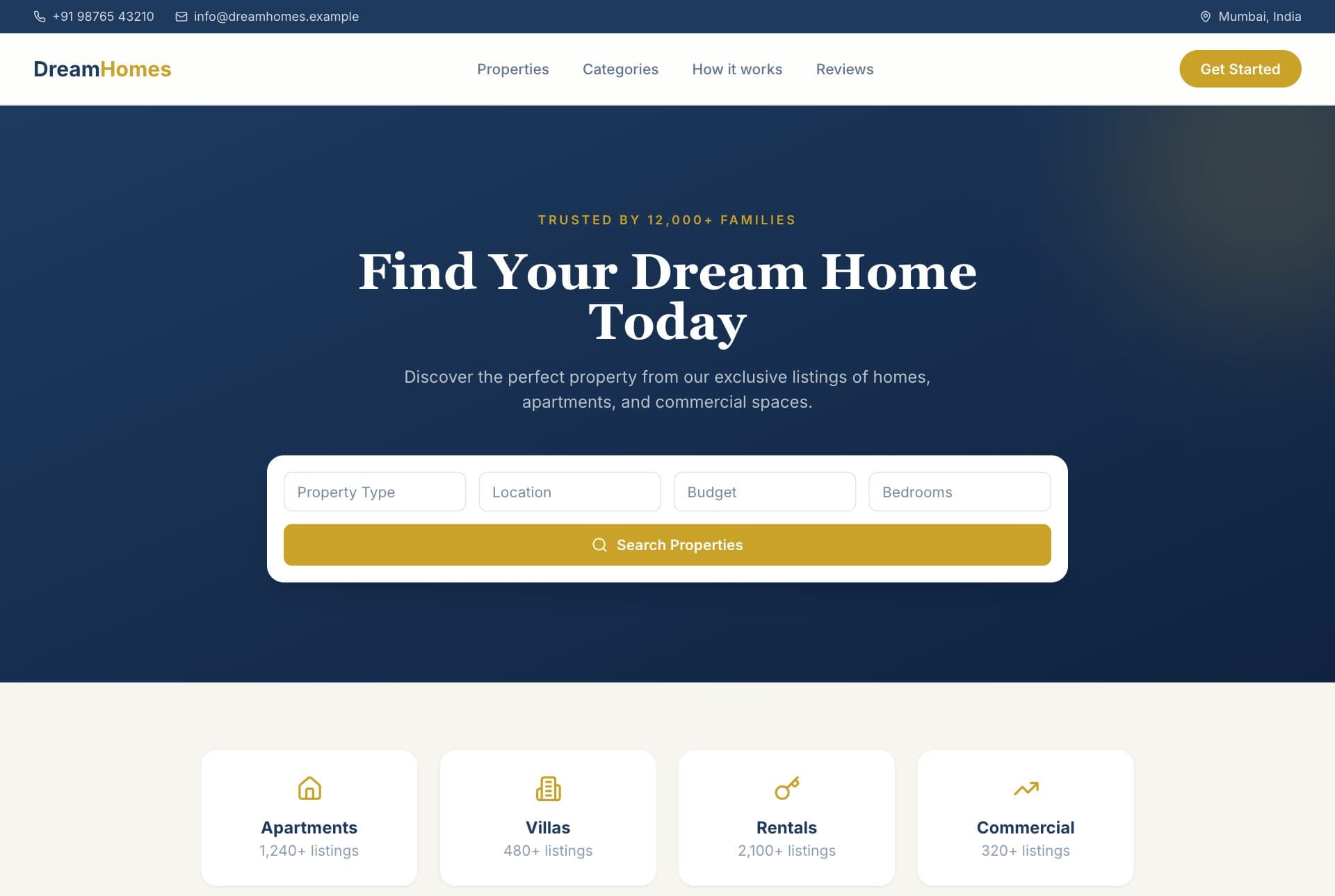 DreamHomes — website front page