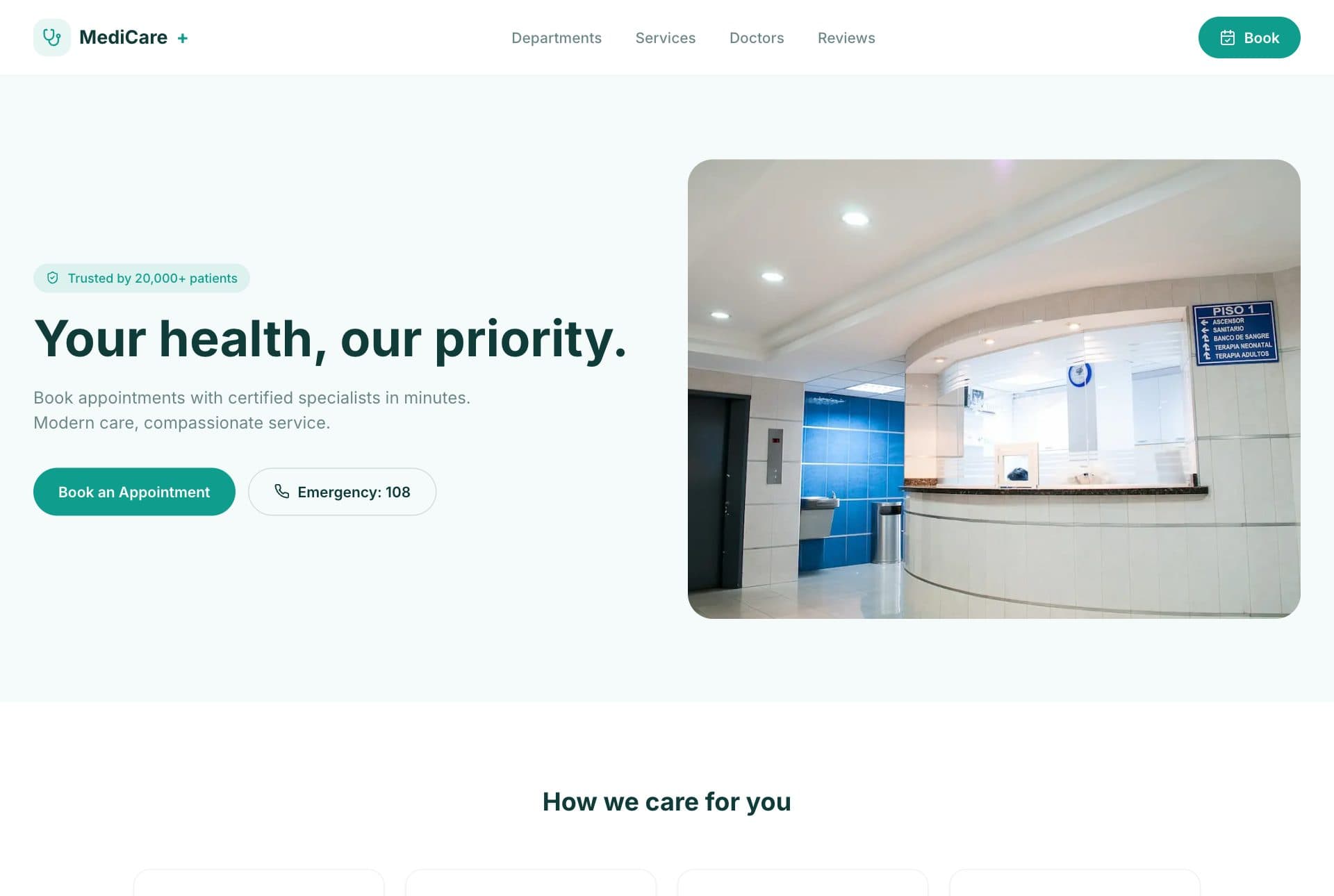 MediCare+ — website front page