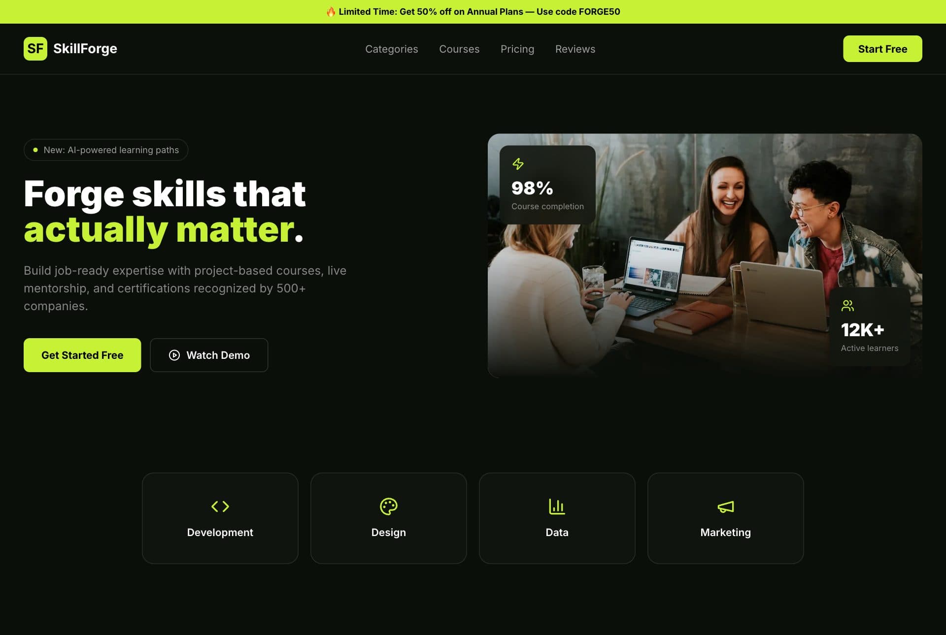 SkillForge — website front page